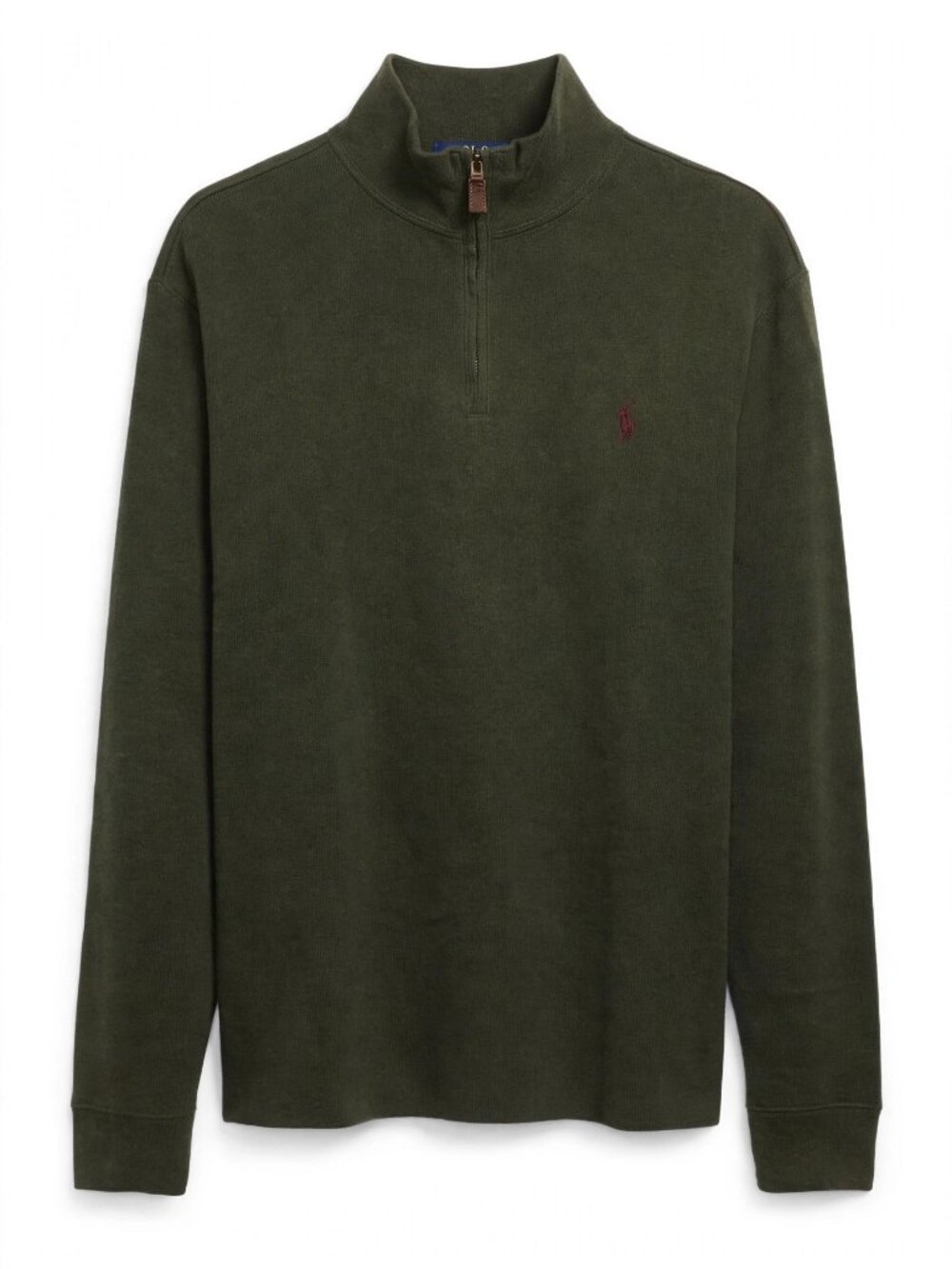 Polo Ralph Lauren Olive Estate Rib Quarter-Zip L Leather Pull NWOT